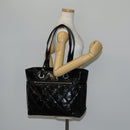 CHANEL Paris Biarritz GM Tote Bag Coated Canvas Black Silver CC Auth 145694-25