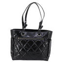 CHANEL Paris Biarritz GM Tote Bag Coated Canvas Black Silver CC Auth 145694-13