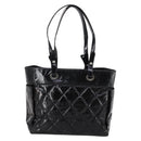 CHANEL Paris Biarritz GM Tote Bag Coated Canvas Black Silver CC Auth 145694-2