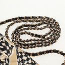 CHANEL Chain Checkered Flag Matelasse Bag Satin Beige Gold CC Auth 145708A-15