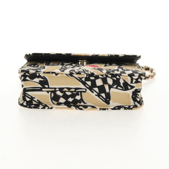 CHANEL Chain Checkered Flag Matelasse Bag Satin Beige Gold CC Auth 145708A