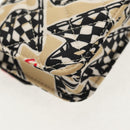 CHANEL Chain Checkered Flag Matelasse Bag Satin Beige Gold CC Auth 145708A-18