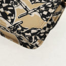 CHANEL Chain Checkered Flag Matelasse Bag Satin Beige Gold CC Auth 145708A-19