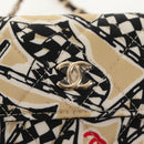 CHANEL Chain Checkered Flag Matelasse Bag Satin Beige Gold CC Auth 145708A-20