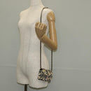 CHANEL Chain Checkered Flag Matelasse Bag Satin Beige Gold CC Auth 145708A-24