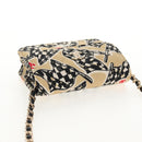 CHANEL Chain Checkered Flag Matelasse Bag Satin Beige Gold CC Auth 145708A-6