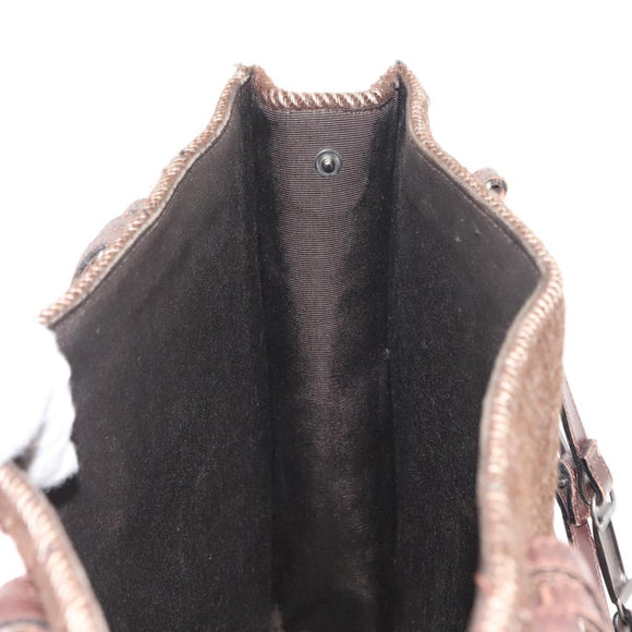 CHANEL Tote Bag Wool Brown CC Auth 145717