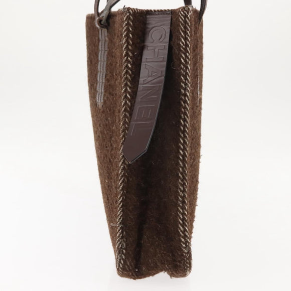 CHANEL Tote Bag Wool Brown CC Auth 145717