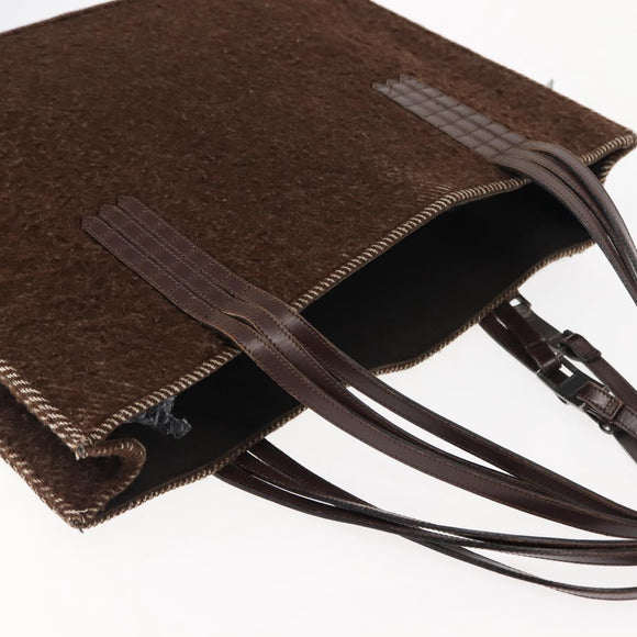 CHANEL Tote Bag Wool Brown CC Auth 145717