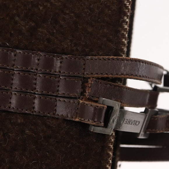 CHANEL Tote Bag Wool Brown CC Auth 145717