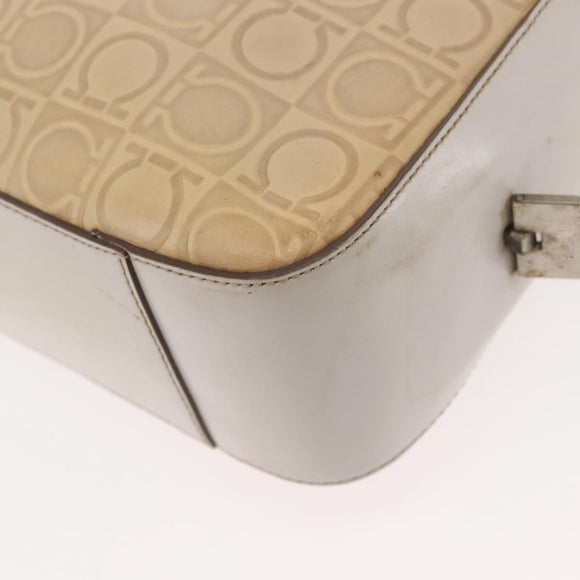 Salvatore Ferragamo Gancini Tote Bag Leather Beige Silver Auth 145755