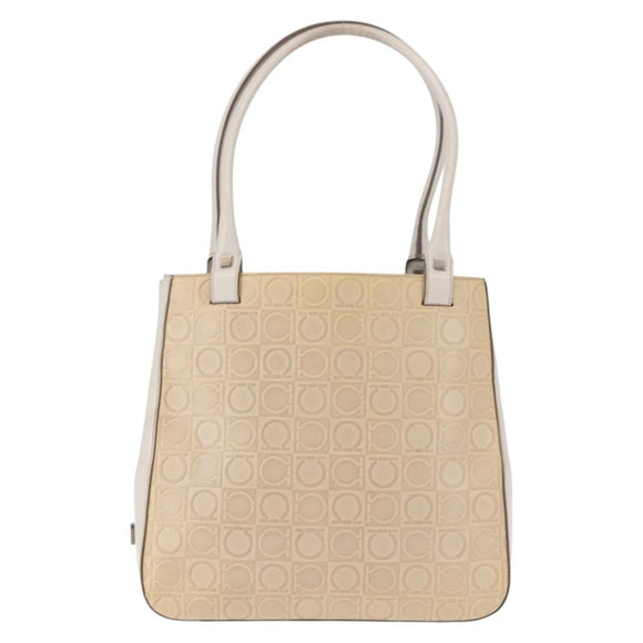 Salvatore Ferragamo Gancini Tote Bag Leather Beige Silver Auth 145755