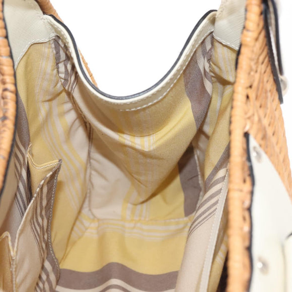 Salvatore Ferragamo Gancini Tote Bag Rattan Brown Silver Auth 145756