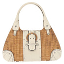 Salvatore Ferragamo Gancini Tote Bag Rattan Brown Silver Auth 145756-13