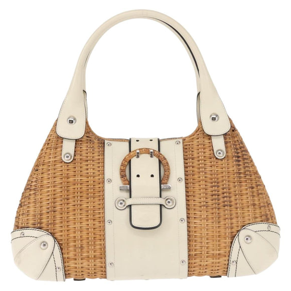 Salvatore Ferragamo Gancini Tote Bag Rattan Brown Silver Auth 145756