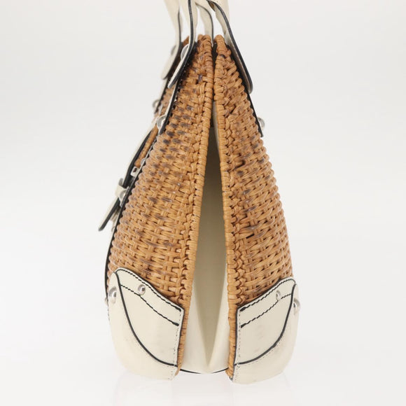 Salvatore Ferragamo Gancini Tote Bag Rattan Brown Silver Auth 145756