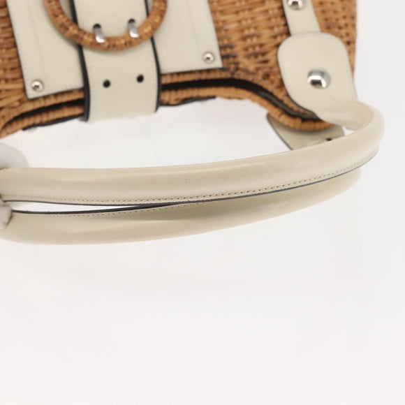 Salvatore Ferragamo Gancini Tote Bag Rattan Brown Silver Auth 145756