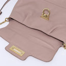 Salvatore Ferragamo Gancini Chain Shoulder Bag Leather Beige Gold Auth 145757-10