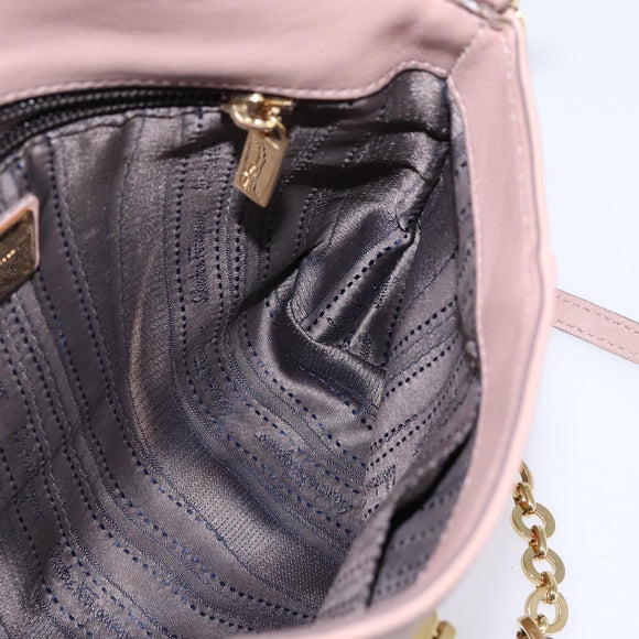 Salvatore Ferragamo Gancini Chain Shoulder Bag Leather Beige Gold Auth 145757