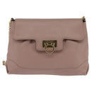 Salvatore Ferragamo Gancini Chain Shoulder Bag Leather Beige Gold Auth 145757-13