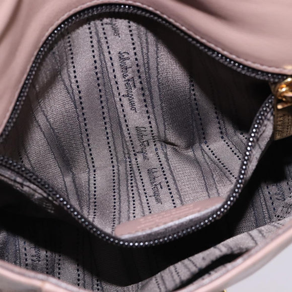 Salvatore Ferragamo Gancini Chain Shoulder Bag Leather Beige Gold Auth 145757