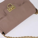 Salvatore Ferragamo Gancini Chain Shoulder Bag Leather Beige Gold Auth 145757-6