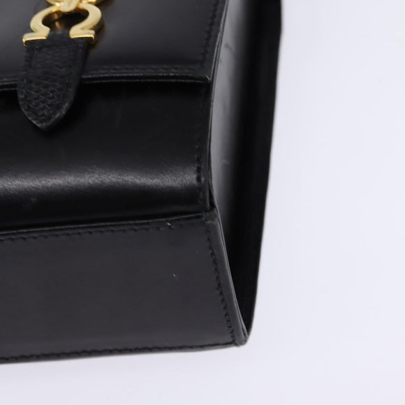 Salvatore Ferragamo Gancini Shoulder Bag Leather Black Gold Auth 145758