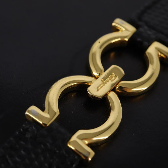 Salvatore Ferragamo Gancini Shoulder Bag Leather Black Gold Auth 145758