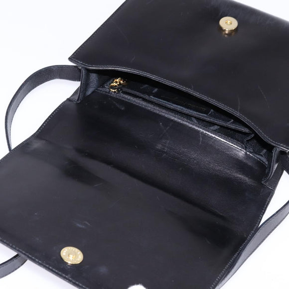 Salvatore Ferragamo Gancini Shoulder Bag Leather Black Gold Auth 145758