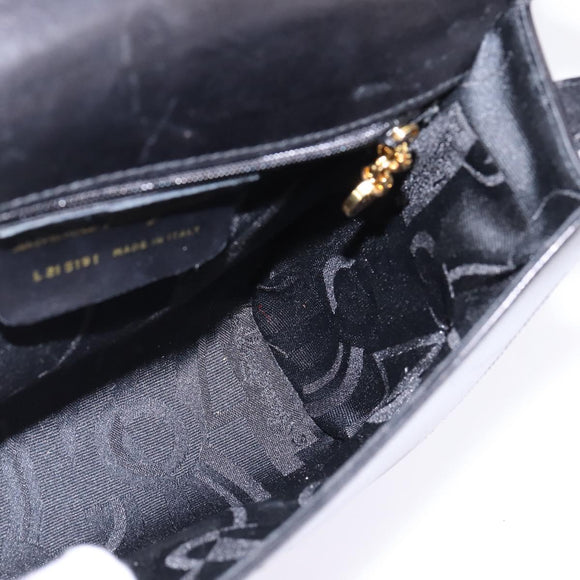 Salvatore Ferragamo Gancini Shoulder Bag Leather Black Gold Auth 145758