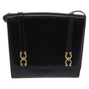 Salvatore Ferragamo Gancini Shoulder Bag Leather Black Gold Auth 145758-13