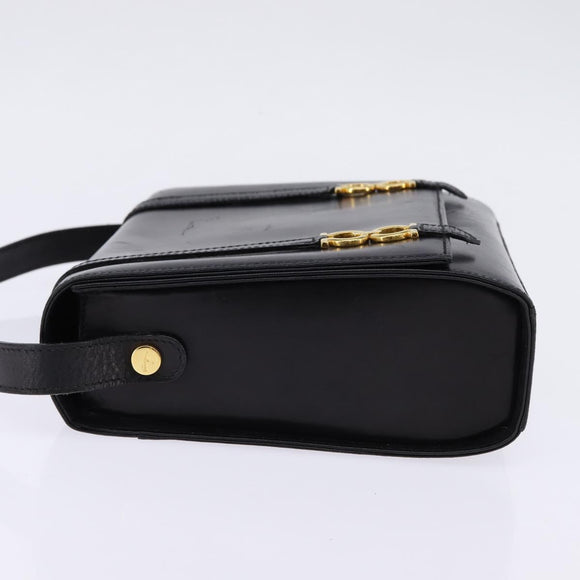 Salvatore Ferragamo Gancini Shoulder Bag Leather Black Gold Auth 145758