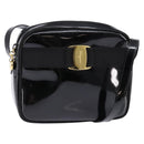 Salvatore Ferragamo Vala Shoulder Bag Enamel Black Gold Auth 145760-1