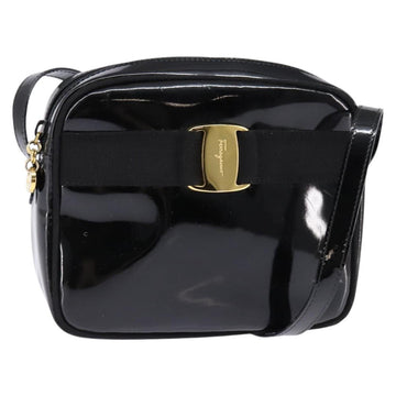 Salvatore Ferragamo Vala Shoulder Bag Enamel Black Gold Auth 145760