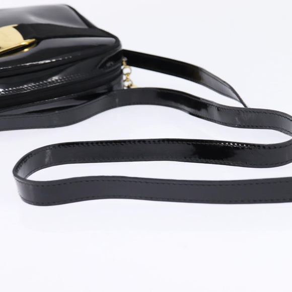 Salvatore Ferragamo Vala Shoulder Bag Enamel Black Gold Auth 145760