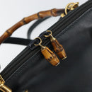 GUCCI Bamboo Hand Bag Leather 2way Navy Gold 000 2058 0290 0 Auth 145765-19