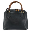 GUCCI Bamboo Hand Bag Leather 2way Navy Gold 000 2058 0290 0 Auth 145765-13