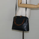 GUCCI Bamboo Hand Bag Leather 2way Navy Gold 000 2058 0290 0 Auth 145765-23