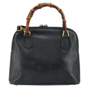 GUCCI Bamboo Hand Bag Leather 2way Navy Gold 000 2058 0290 0 Auth 145765-2