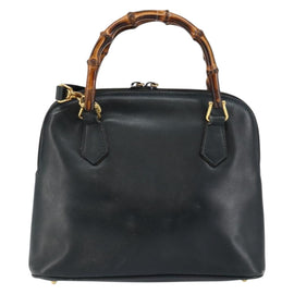 GUCCI Bamboo Hand Bag Leather 2way Navy Gold 000 2058 0290 0 Auth 145765 - 0