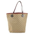 GUCCI GG Canvas Tote Bag Beige Silver 120836 Auth 145766-13