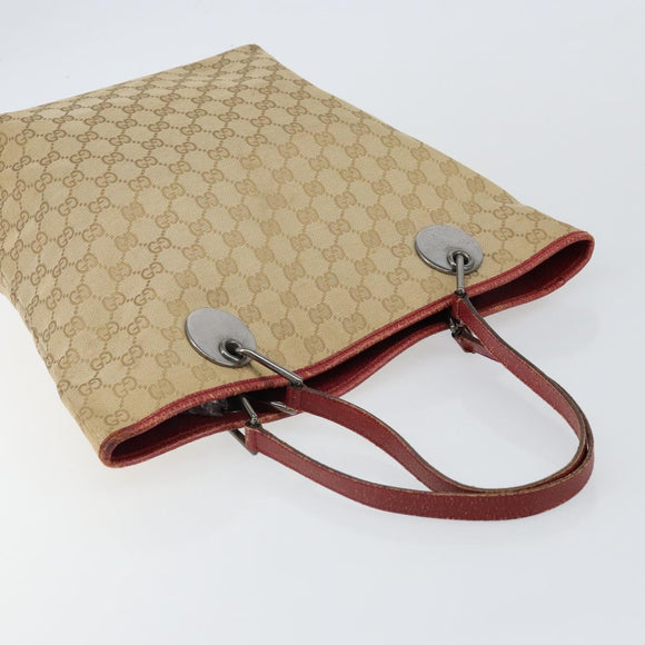 GUCCI GG Canvas Tote Bag Beige Silver 120836 Auth 145766