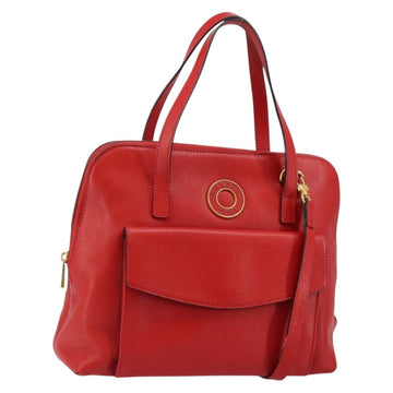 CELINE Circle Hand Bag Leather 2way Red Auth 145769