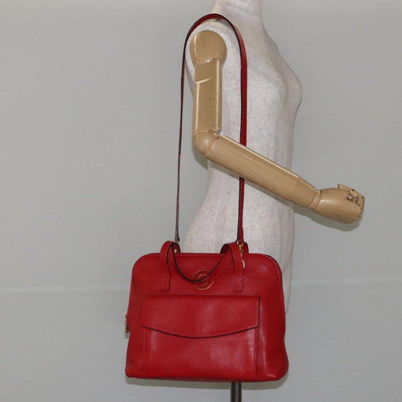 CELINE Circle Hand Bag Leather 2way Red Auth 145769