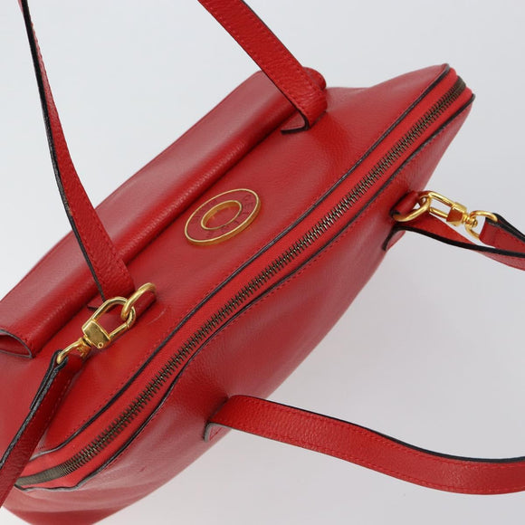 CELINE Circle Hand Bag Leather 2way Red Auth 145769