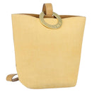 CELINE Circle Shoulder Bag Canvas Leather Beige Auth 145770-1