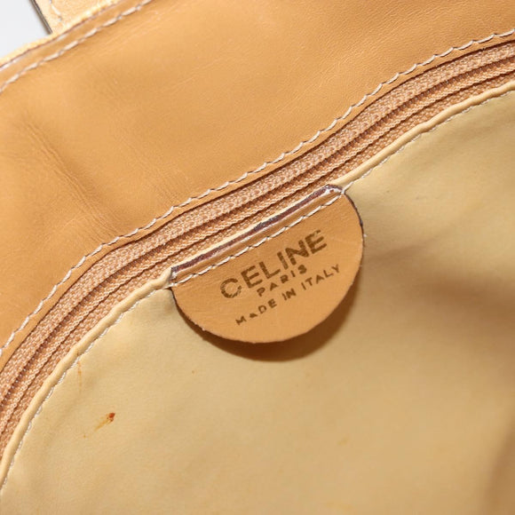 CELINE Circle Shoulder Bag Canvas Leather Beige Auth 145770