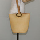 CELINE Circle Shoulder Bag Canvas Leather Beige Auth 145770-23