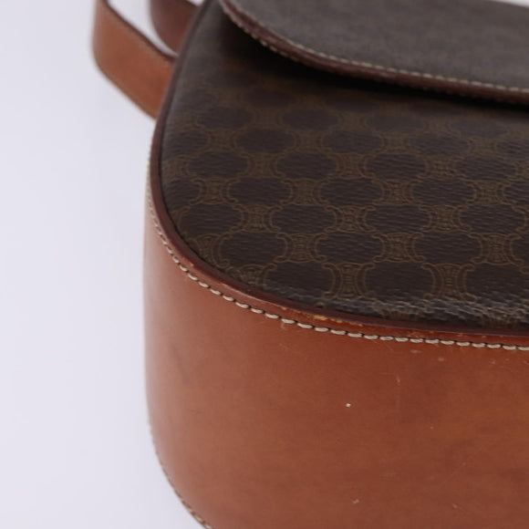 CELINE Macadam Canvas Shoulder Bag PVC Leather Brown Gold Auth 145772