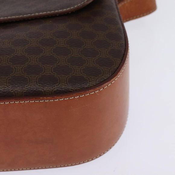 CELINE Macadam Canvas Shoulder Bag PVC Leather Brown Gold Auth 145772